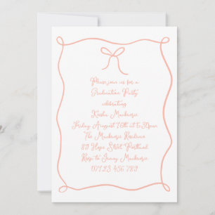 Blush Hand Drawn Bow Photo Graduation Party Invitation