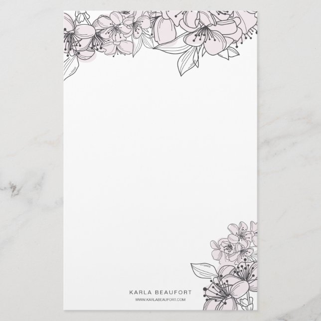Blush Hand Drawn Flowers Botanical Stationery (Front)