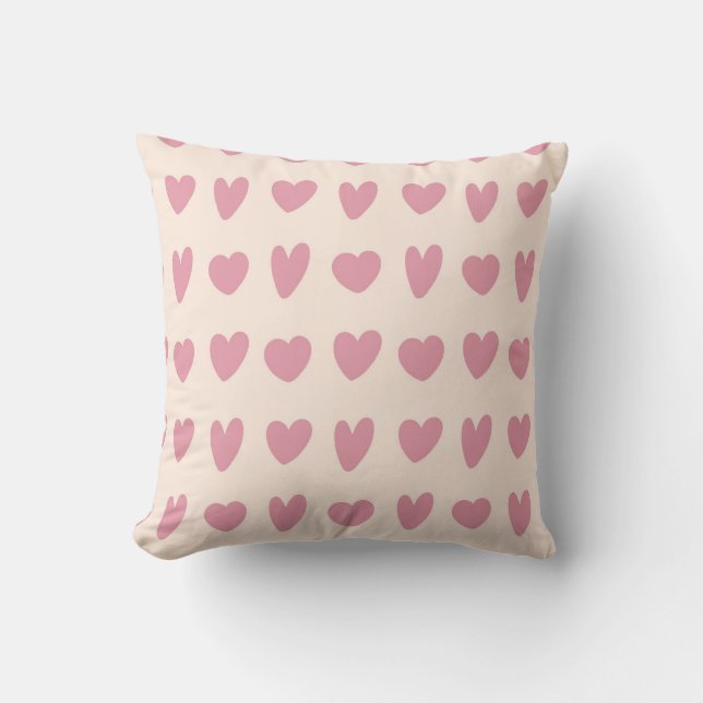 Blush Heart Pattern Throw Pillow (Front)