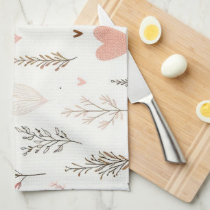 Blush Hearts & Botanical Seamless Pattern Kitchen Towel