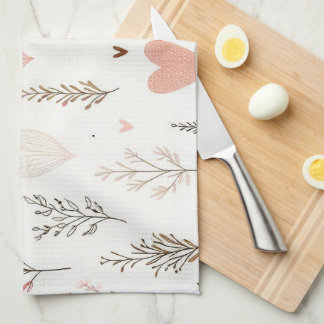 Blush Hearts & Botanical Seamless Pattern Kitchen Towel