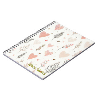 Blush Hearts & Botanical Seamless Pattern Notebook