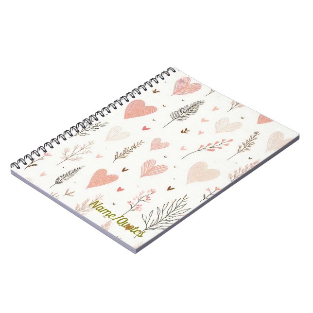 Blush Hearts & Botanical Seamless Pattern Notebook (Left Side)