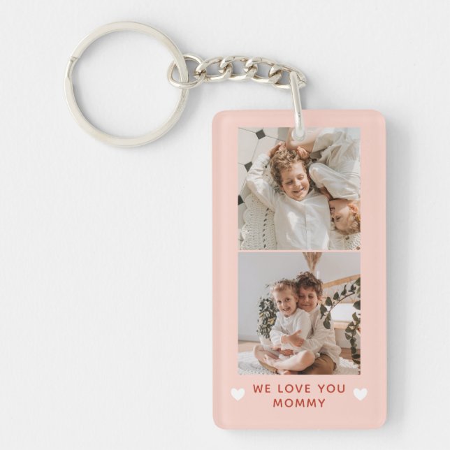 Blush Hearts Two Square Photos We Love You Mommy Keychain (Front)