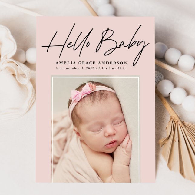 Blush Hello Baby 2 Photo Birth Announcement (Creator Uploaded)