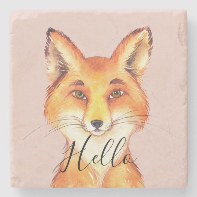 Blush Hello Fox Stone Coaster (Front)