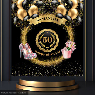Blush High Heels Gold Glitter 50th Birthday Banner Tapestry