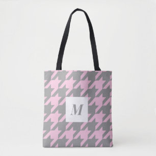 Blush Houndstooth Monogrammed Tote Bag