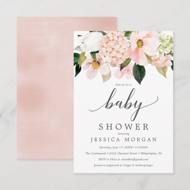 Blush Hydrangea Baby Shower Invitation Card (Front/Back)