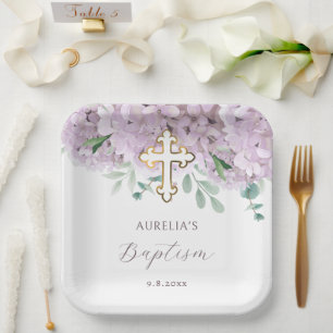 Blush Hydrangea Baptism Paper Plate