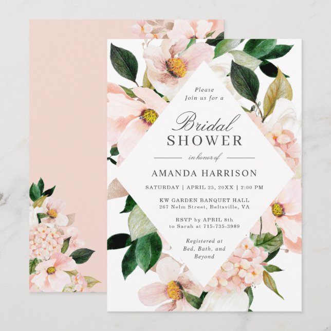 Blush Hydrangea Bridal Shower Invitation (Front/Back)