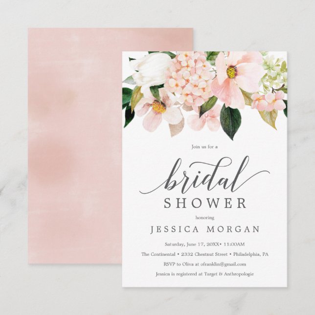 Blush Hydrangea Bridal Shower Invitation Card (Front/Back)