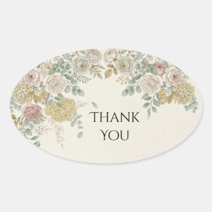 Blush Hydrangea Rose Wedding Thank You Oval Sticker