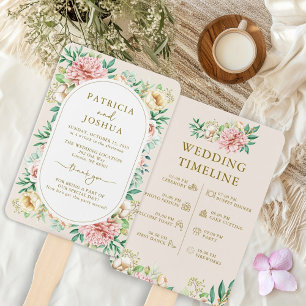 Blush Hydrangea Wedding Program Hand Fan