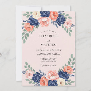 Blush Indigo Wreath Wedding Invitation