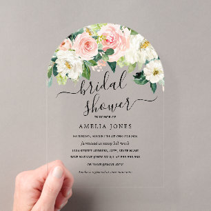 Blush Ivory Elegant Floral Arch Bridal Shower Acrylic Invitations