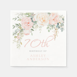 Blush & Ivory Elegant Flowers 70th Birthday Party Napkin