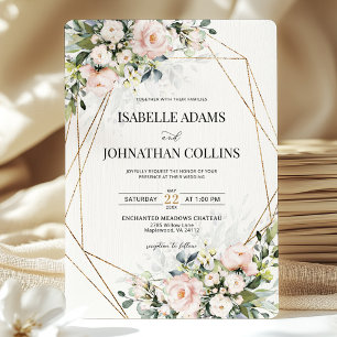 Blush Ivory Floral Gold Geometric Wedding  Invitation
