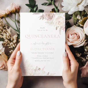 Blush & Ivory Floral Quinceanera Party Celebration Invitation