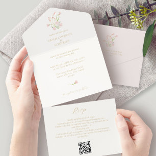 Blush & Ivory Floral Wildflower Rose Wedding All In One Invitation