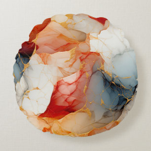 Blush & Ivory Marble with Golden Veins Round Pillow