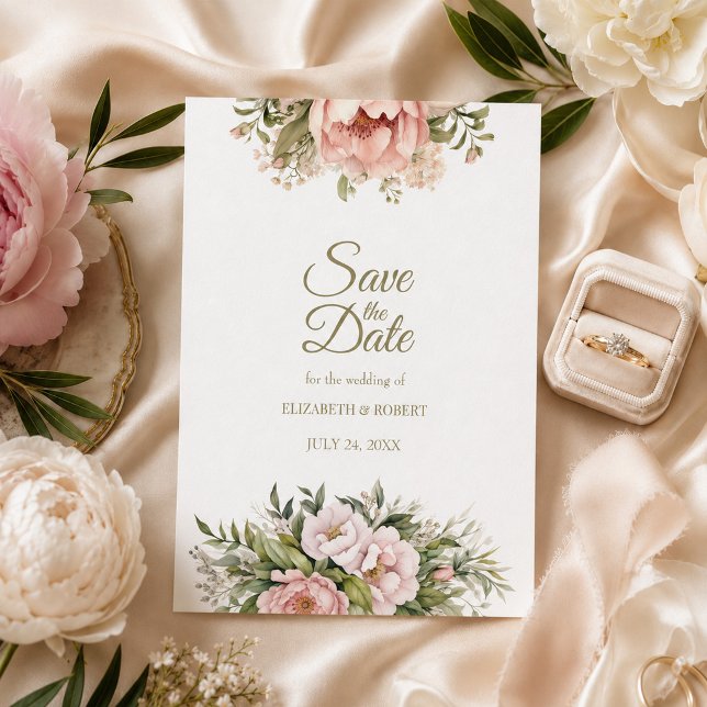 Blush & Ivory Peony Save the Date Invitation (Blush & Ivory Peony Save the Date Invitation)