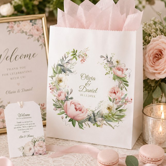 Blush & Ivory Peony Wedding Favour Bag (Blush & Ivory Peony Wedding Favor Bag)