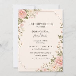Blush Ivory Rose Art Deco Wedding Invitation