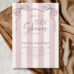 Blush Ivory Stripes Hand Drawn Bow Baby Shower Invitation<br><div class="desc">This invitation features vintage blush pink and warm ivory stripes with a cocoa taupe bow illustration and the phrase Baby in Bows. The clean and elegant coquette inspired style creates a timeless and feminine baby shower design.</div>