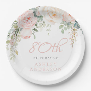 Blush & Ivory Womans 90th Birthday Paper Plate