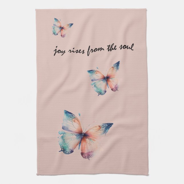 Blush Joy Rises from the Soul Butterfly  Kitchen Towel (Vertical)