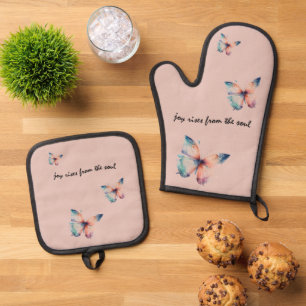 Blush Joy Rises from the Soul Butterfly Oven Mitt & Pot Holder Set