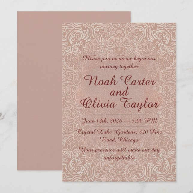 Blush Lace Elegant Wedding Invitation (Devant / Derrière)