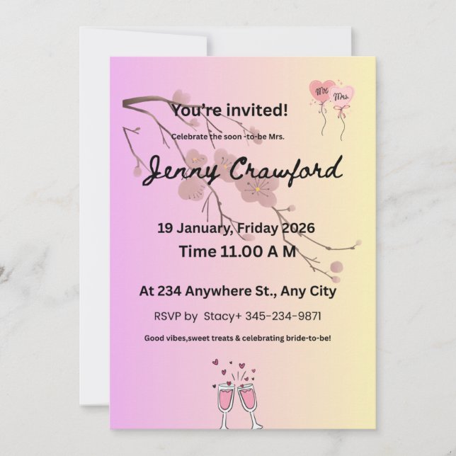 Blush & Lavender Bridal Shower Invitation | Cherry (Devant)