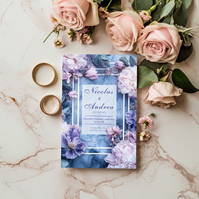 Blush & Lavender Marble Floral Wedding Invitation (Creator Uploaded)