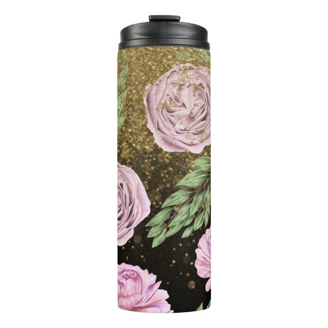 *~* Blush Lavender PEONY Gold Glitter Floral  Thermal Tumbler (Front)
