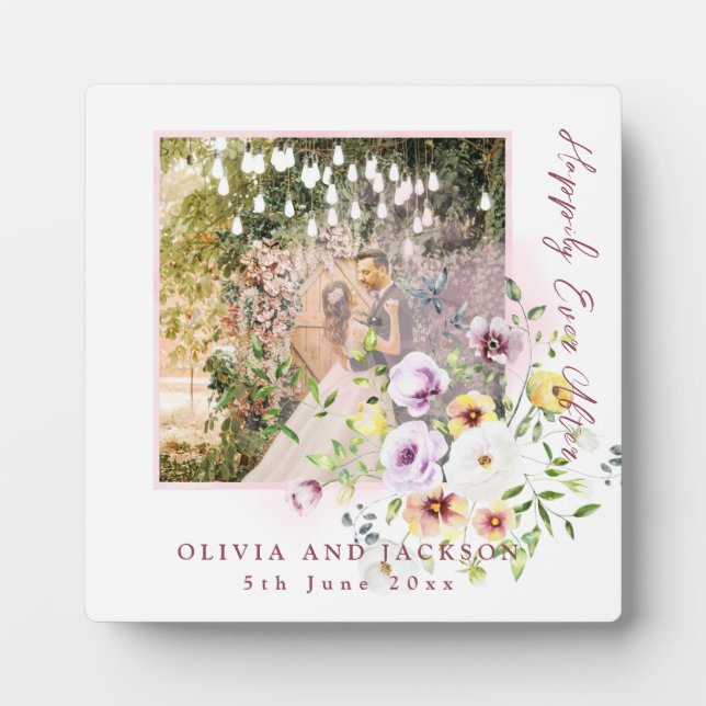 Blush Lavender Purple Floral Happily Ever After Plaque (Front)