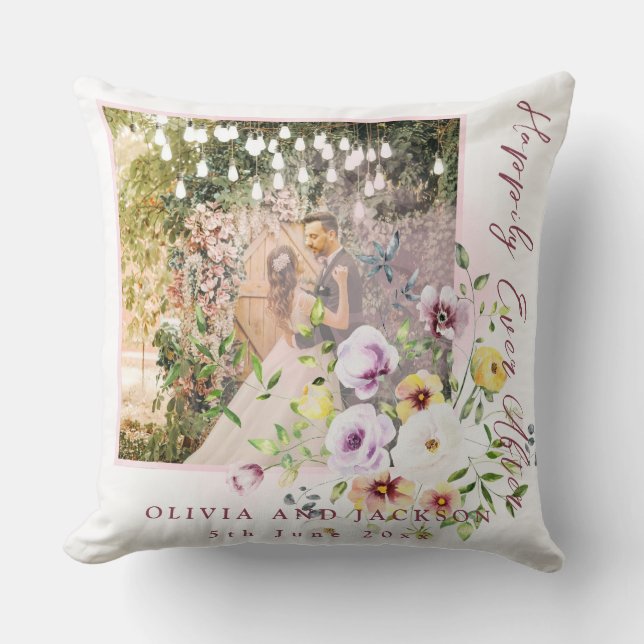 Blush Lavender Purple Floral Happily Ever After  Throw Pillow (Front)