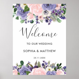 Blush Lavender Purple Floral Wedding Welcome Sign
