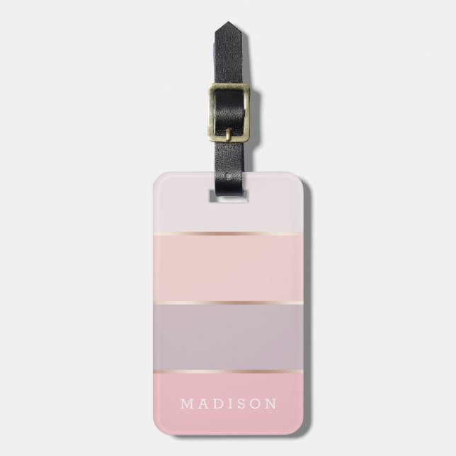 Blush & Lavender Rose Gold Wide Stripes Luggage Tag (Front Vertical)