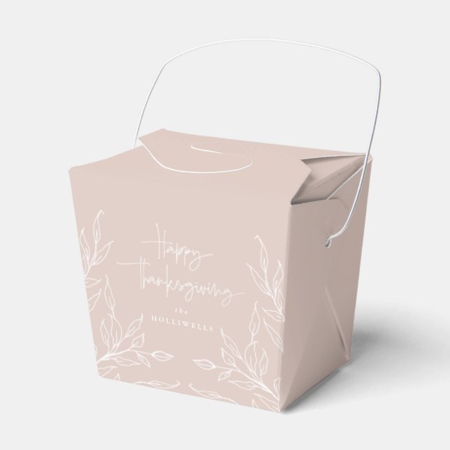 Blush Leaf Motif Happy Thanksgiving Favor Box (Front Side)