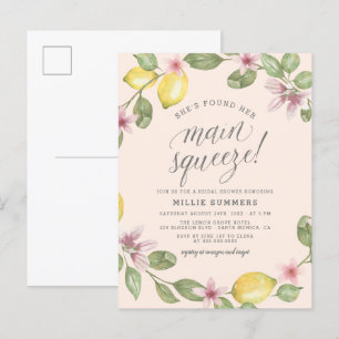 Blush   Lemon Wreath Main Squeeze Bridal Shower Invitation Postcard