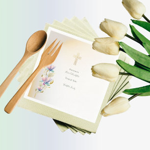 Blush & Lilac Floral ,Gold Cross Baptism napkins 