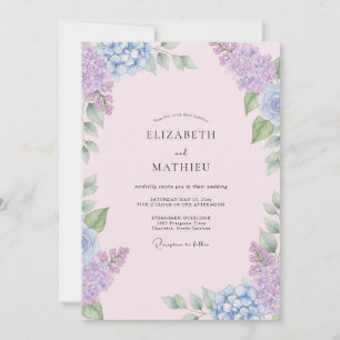 Blush Lilac Hydrangea Eucalyptus Wedding Invitation