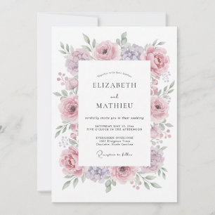 Blush Lilac Peony Wedding Invitation