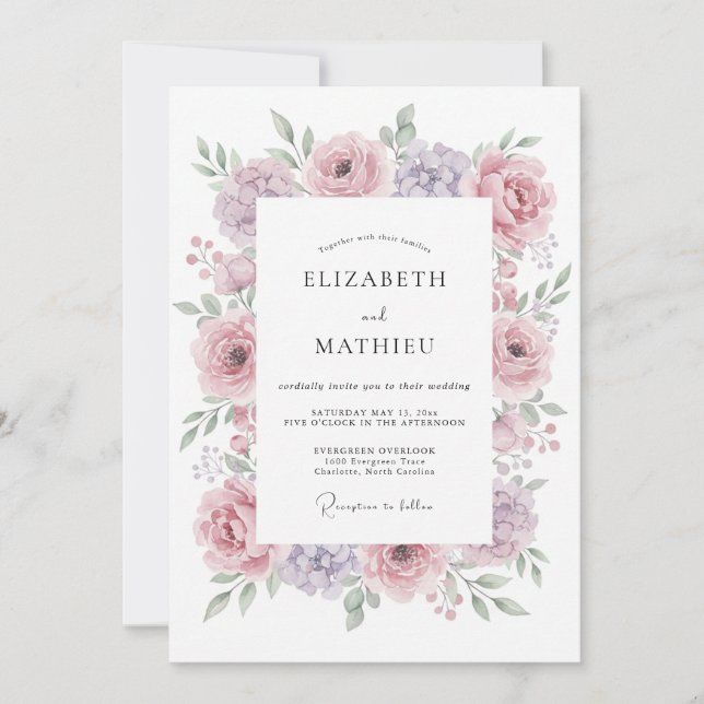 Blush Lilac Peony Wedding Invitation (Front)
