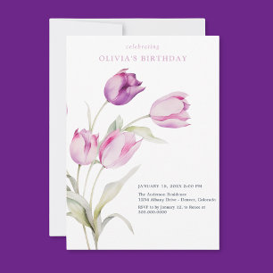 Blush Lilac Purple Floral Watercolor Tulips Invitation