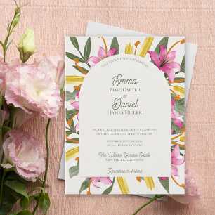 Blush Lily Arched Botanical Floral Wedding Invitation Postcard