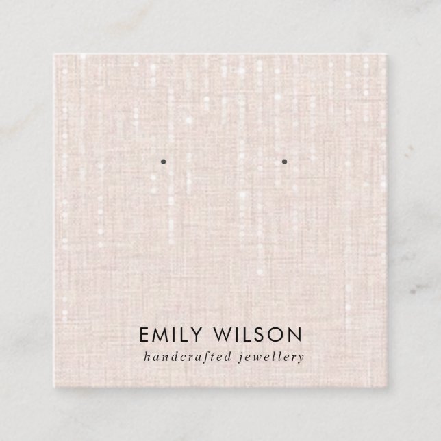 BLUSH LINEN STRING LIGHTS STUD EARRING DISPLAY SQUARE BUSINESS CARD (Front)