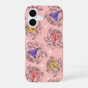Blush Lotus Soft Pink Floral Line Art iPhone 16 Case